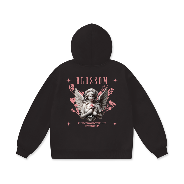 Pink Angel With Plants Oversize Heavyweight Fleece Hoodie - 460 GSM