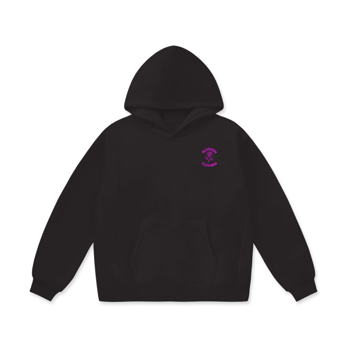 Purple Flowers with Stars Oversize Heavyweight Fleece Hoodie - 460 GSM