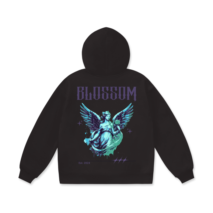 Blue Purple Green Angel Oversize Heavyweight Fleece Hoodie - 460 GSM