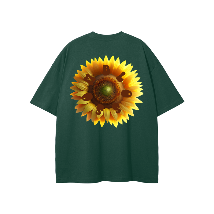 Middle Front and Back Sunflower Solid Color Loose Fit T-Shirt