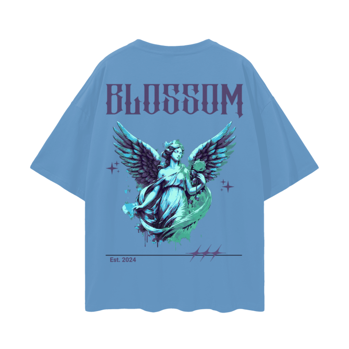 Blue Purple Green Angel Oversize Deep Drop Shoulder Tee - 190 GSM