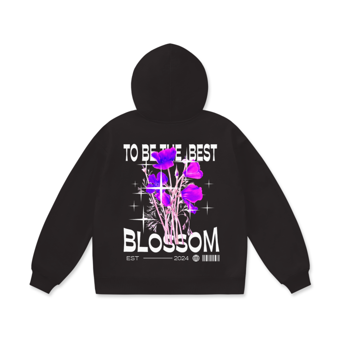 Purple Flowers with Stars Oversize Heavyweight Fleece Hoodie - 460 GSM