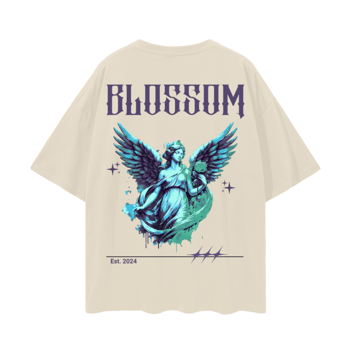 Blue Purple Green Angel Oversize Deep Drop Shoulder Tee - 190 GSM