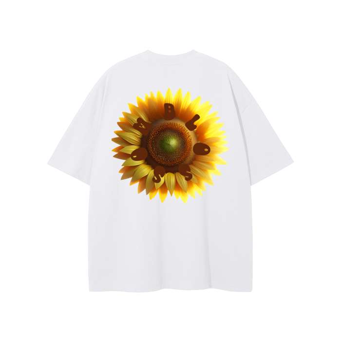 Middle Front and Back Sunflower Solid Color Loose Fit T-Shirt