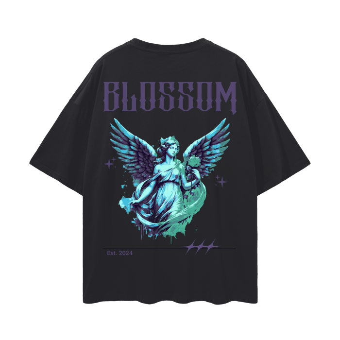 Blue Purple Green Angel Oversize Deep Drop Shoulder Tee - 190 GSM