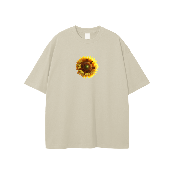 Middle Front and Back Sunflower Solid Color Loose Fit T-Shirt