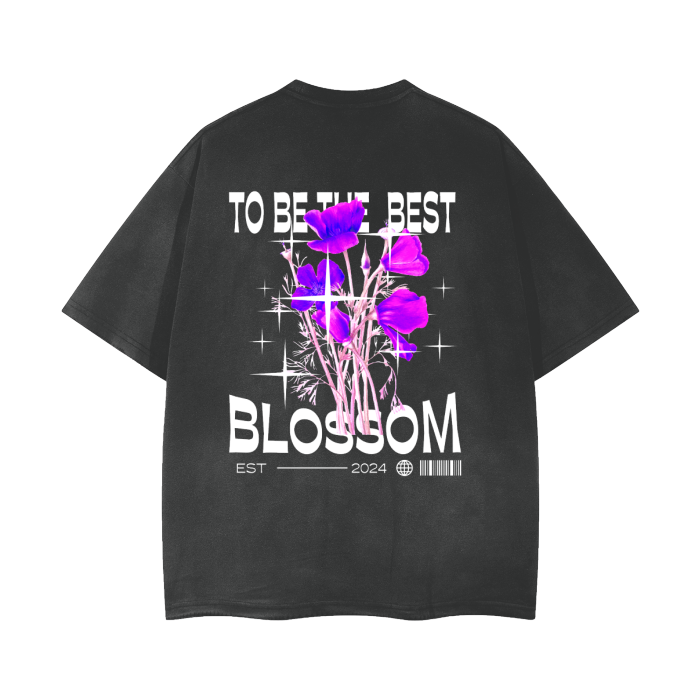 Purple Flower With StarsVintage Wash Frayed T-Shirt - 260 GSM