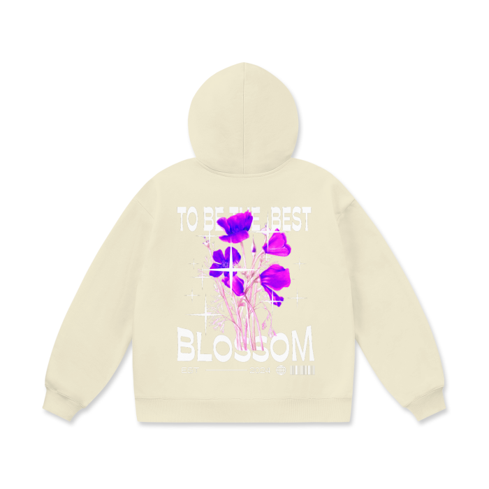 Purple Flowers with Stars Oversize Heavyweight Fleece Hoodie - 460 GSM