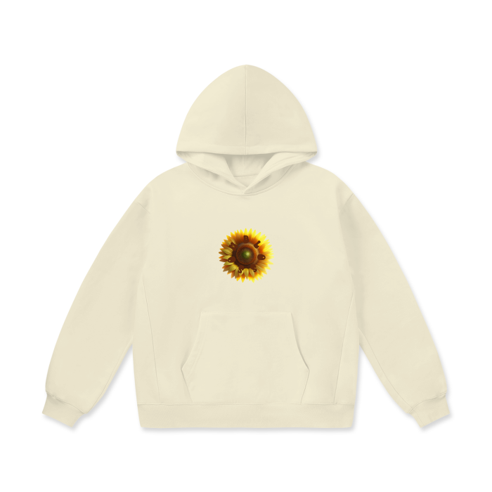 Front and Back Sunflower Oversize Heavyweight Fleece Hoodie - 460 GSM