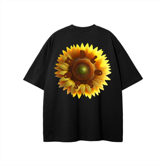 Middle Front and Back Sunflower Solid Color Loose Fit T-Shirt