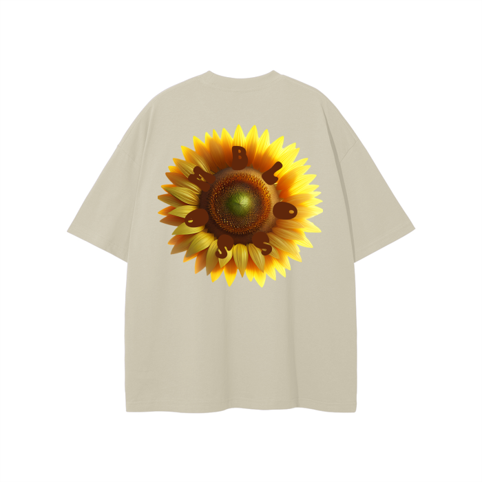 Middle Front and Back Sunflower Solid Color Loose Fit T-Shirt