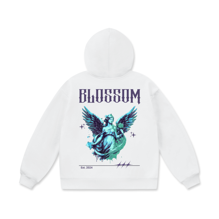 Blue Purple Green Angel Oversize Heavyweight Fleece Hoodie - 460 GSM