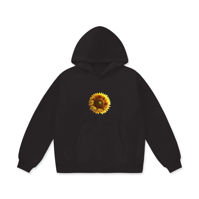 Front and Back Sunflower Oversize Heavyweight Fleece Hoodie - 460 GSM