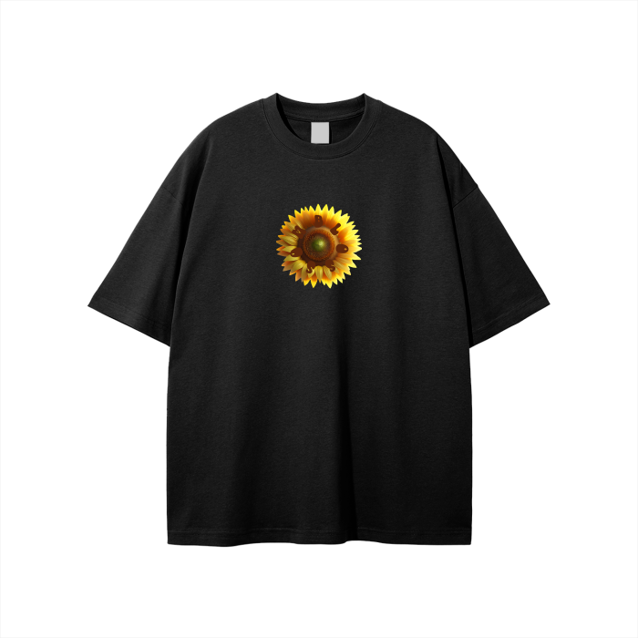 Middle Front and Back Sunflower Solid Color Loose Fit T-Shirt