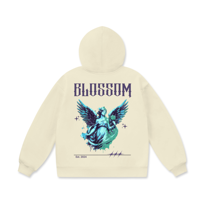 Blue Purple Green Angel Oversize Heavyweight Fleece Hoodie - 460 GSM