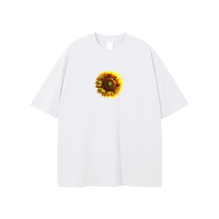 Middle Front and Back Sunflower Solid Color Loose Fit T-Shirt