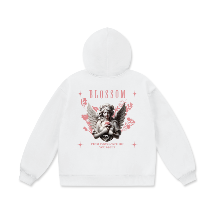 Pink Angel With Plants Oversize Heavyweight Fleece Hoodie - 460 GSM