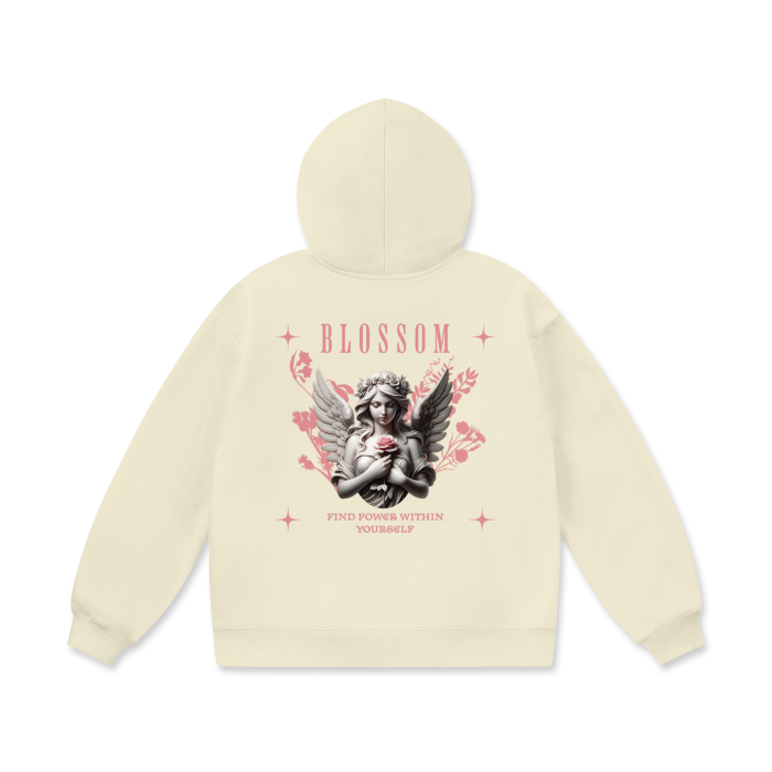 Pink Angel With Plants Oversize Heavyweight Fleece Hoodie - 460 GSM